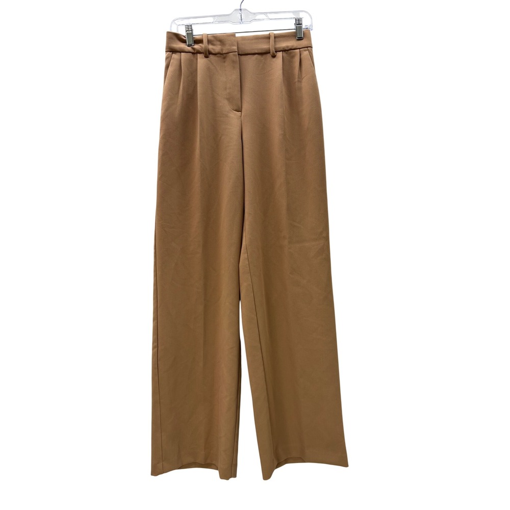 Zara Womens Camel Tan High Waisted Wide Leg Pleated Dress Pants Size XS